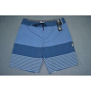 Volcom Quarta Mod Tech Boardshorts Surf Beach 19" Swim Trunks Striped Logo 34